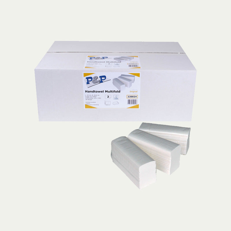 P&P Pappershandduk Multifold 2-lags Vit 24x20,6 150 st 25-p